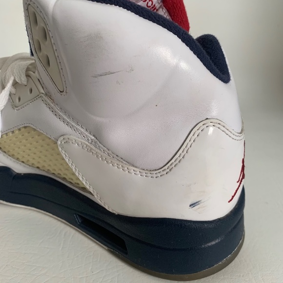 Nike Air Jordan 5 Retro White/Varsity Red-Mid Navy 9 - Picture 7 of 10